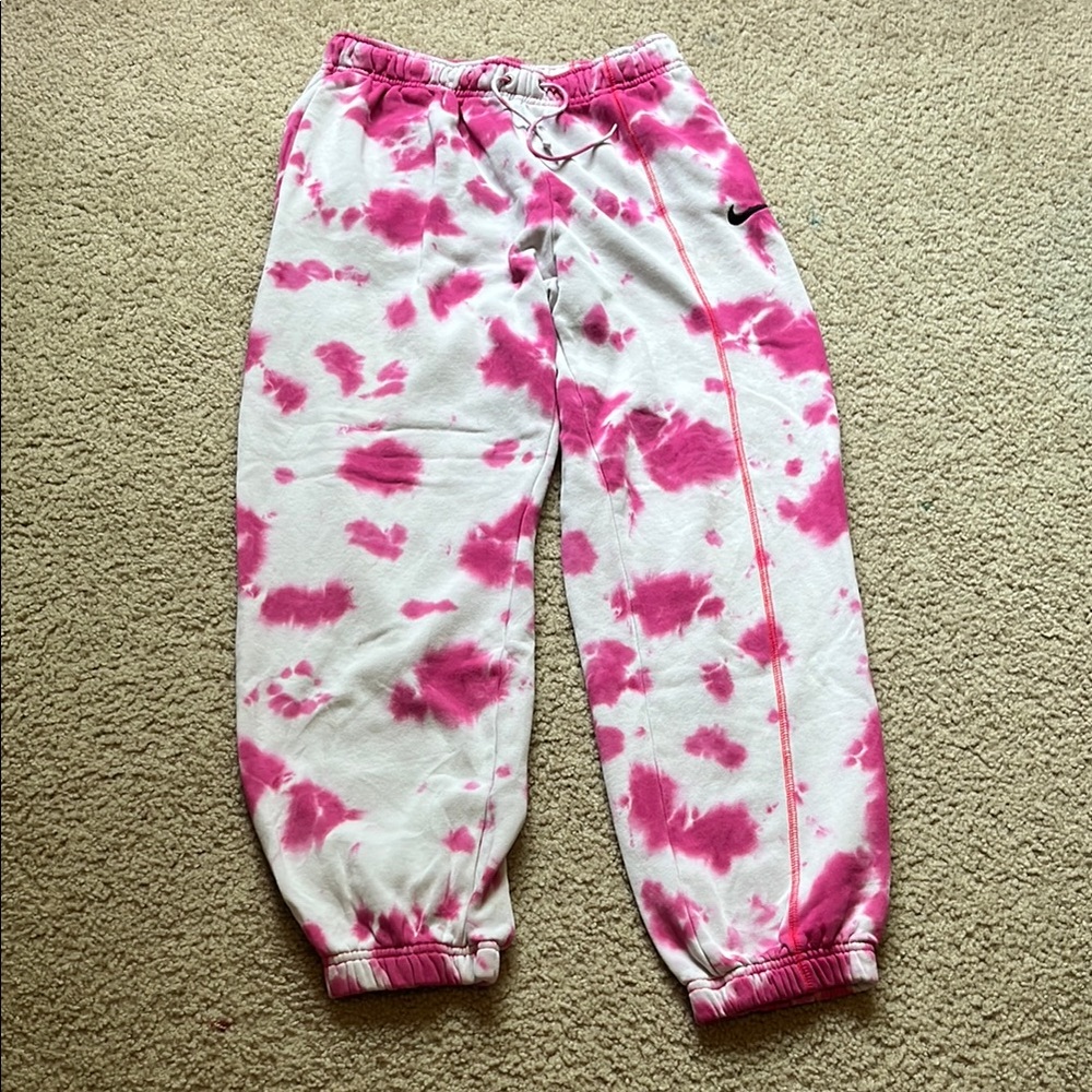 Nike Pink and White Tie-Dye Joggers